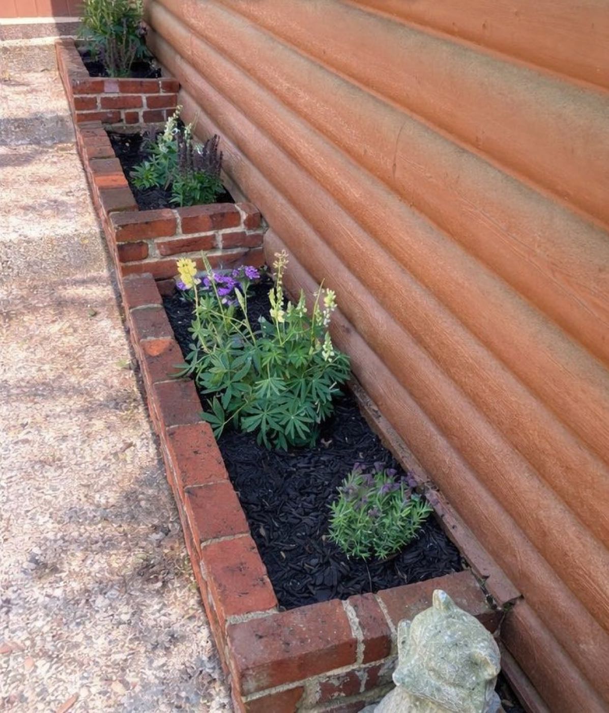 Brick planter, before and after a refresh