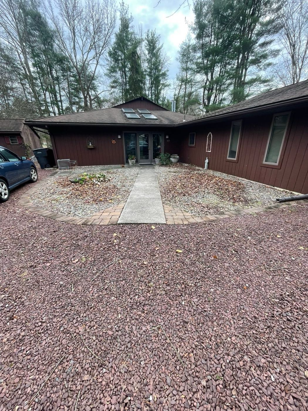 Stone front beds and walk during a fall cleanup