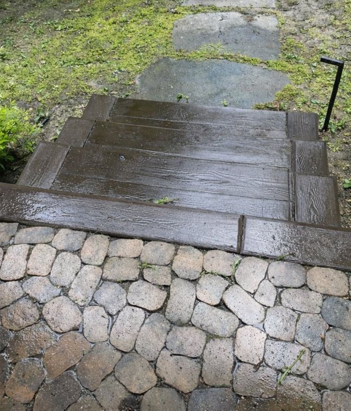 Stone steps and paver walk, before and after cleanup