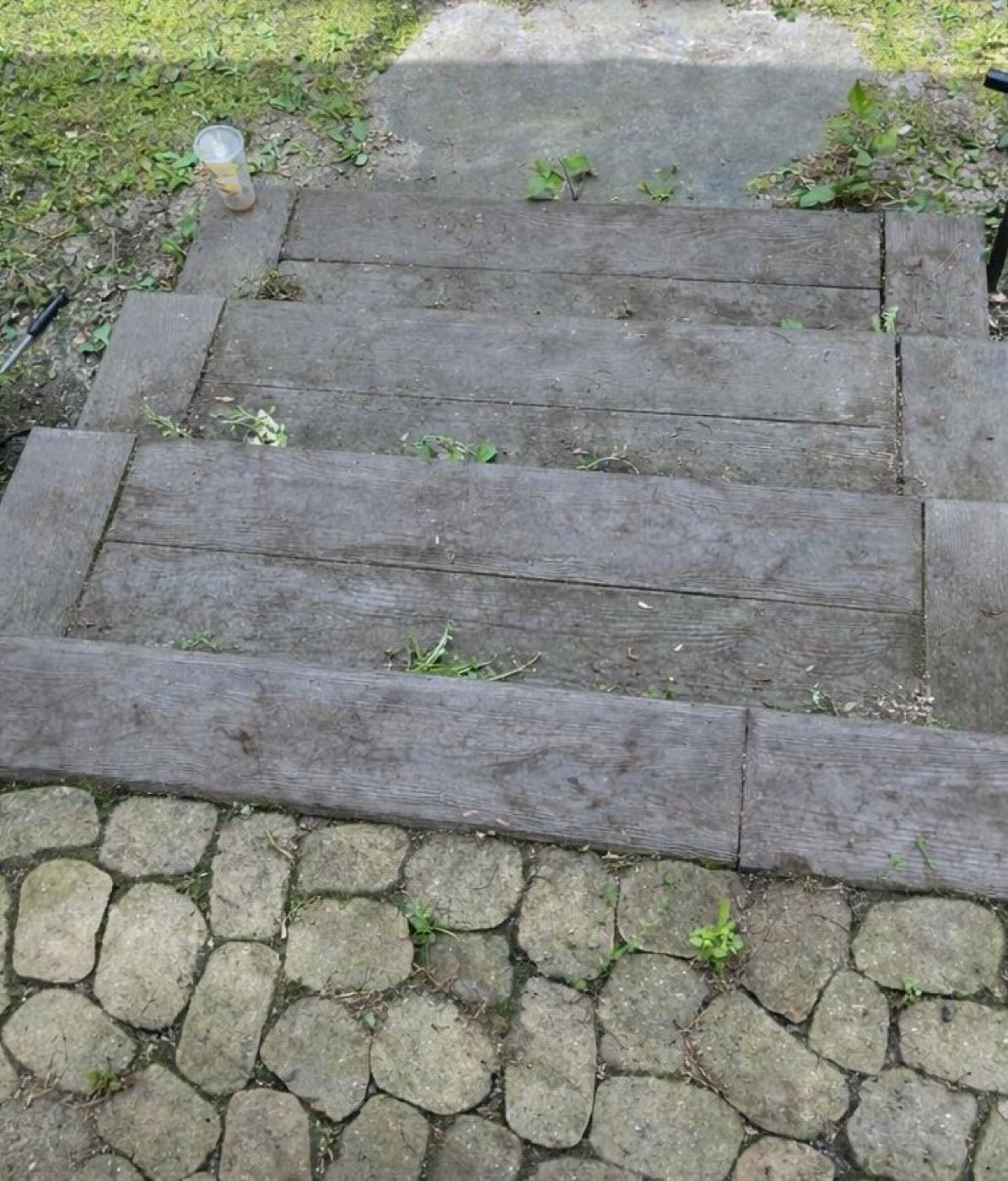 Before: stone steps and paver walk