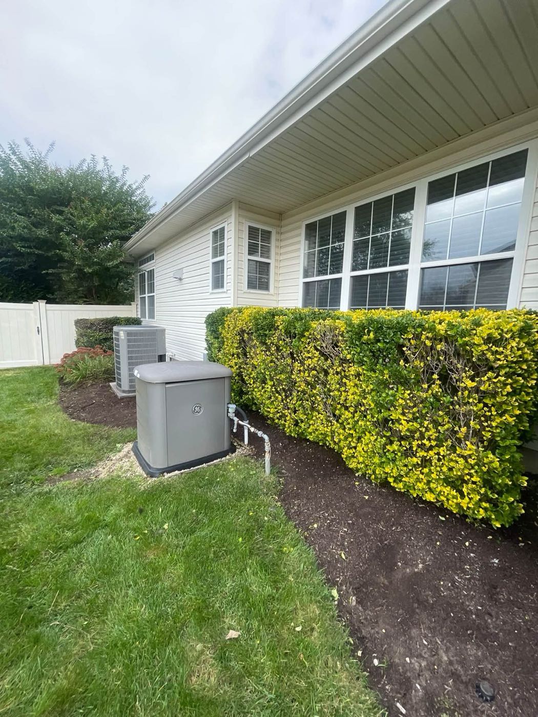 Trimmed hedge and clean bed along the side of a home